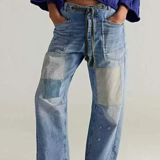 Calça jeans luxuosa, lavada e com modelagem relaxada, com bolsos integrados – 85% algodão para máximo conforto.