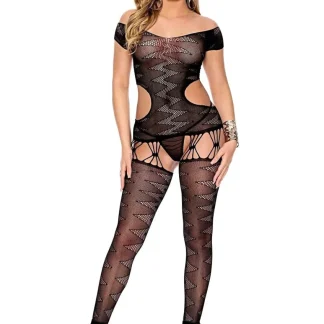 Body de crochê Elegant Moments com mangas ombro a ombro e laterais recortadas.