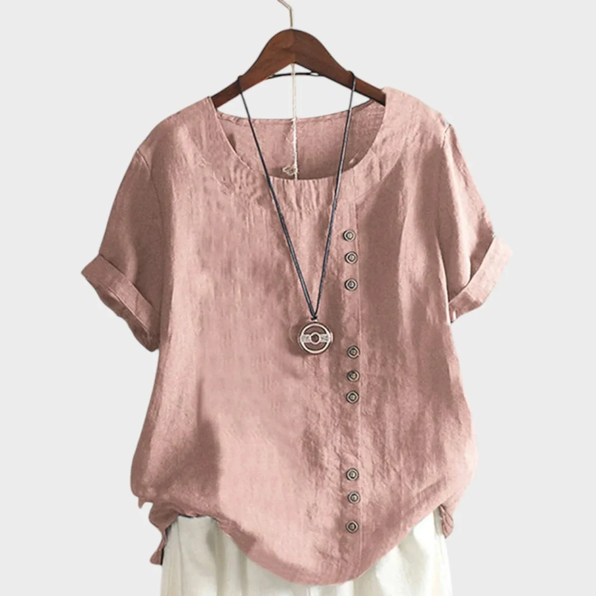 Mia - Blusa de manga curta com decote redondo