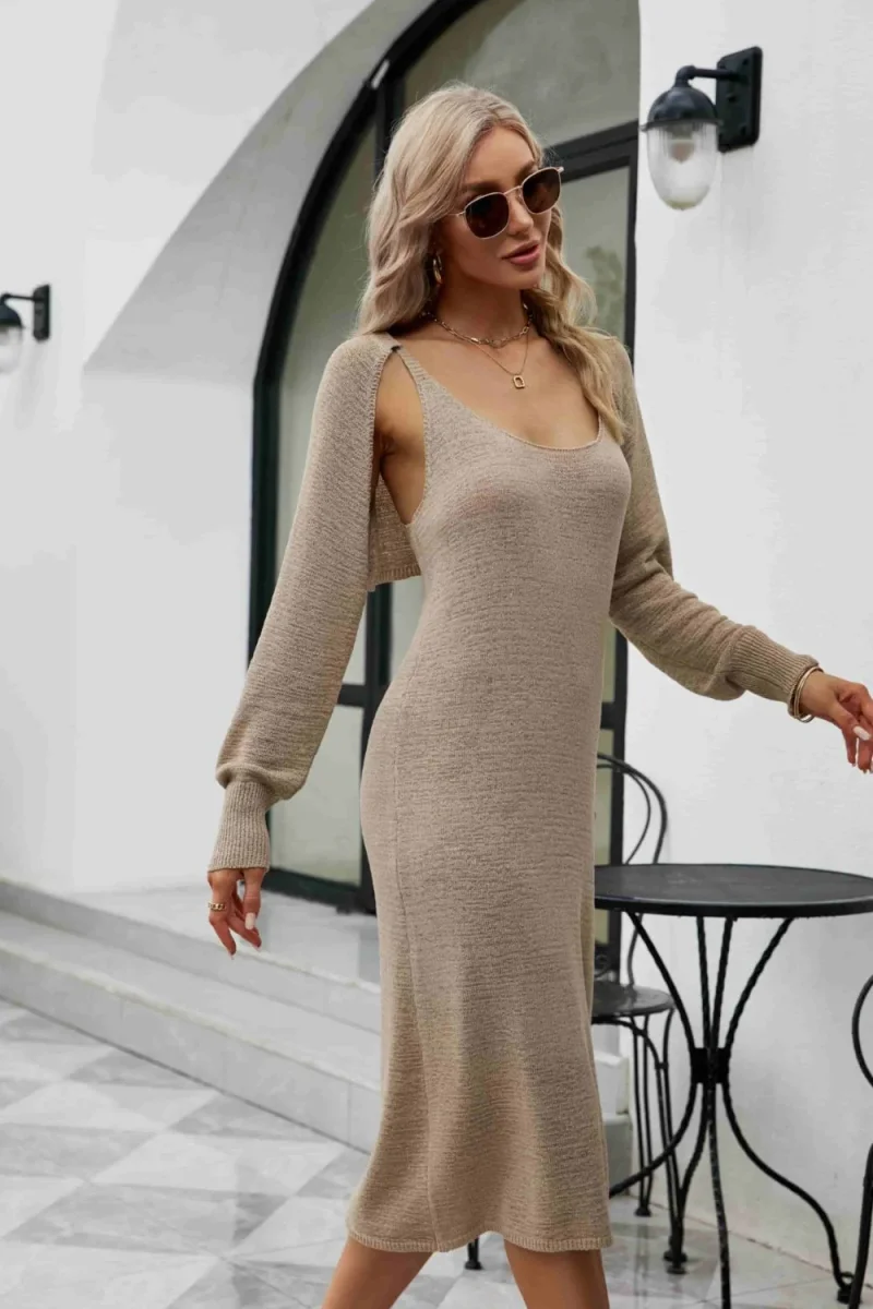 Vestido regata com fenda e conjunto de bolero - Image 7