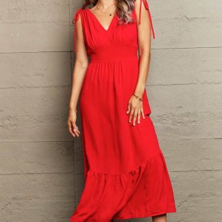 Vestido sem mangas com decote em V e cordão Perfee