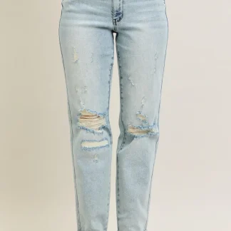 Judy Blue Full Size Mr Repair Stitch Detail Destroy Single Cuff Bf Jeans Plus Size