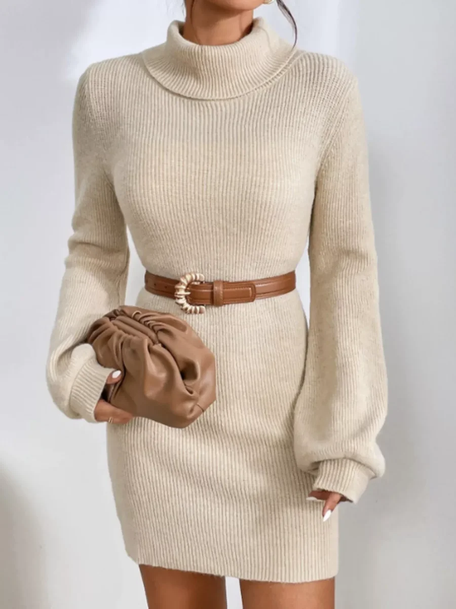 Vestido suéter de gola alta em malha canelada - Image 8