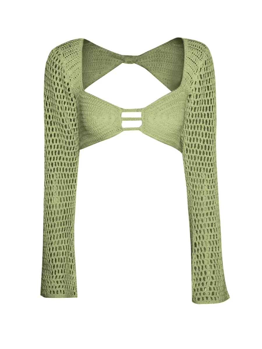 Conjunto de blusa de manga comprida amarrada e saia - Image 8