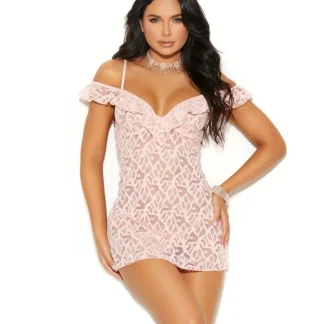 Babydoll Elegant Moments com ombros à mostra - Design em renda com decote em V profundo e bojo com aro.