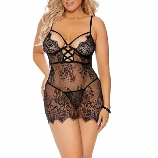 Babydoll Elegant Moments com renda nos cílios e detalhe cruzado. Preço original: US$ 40