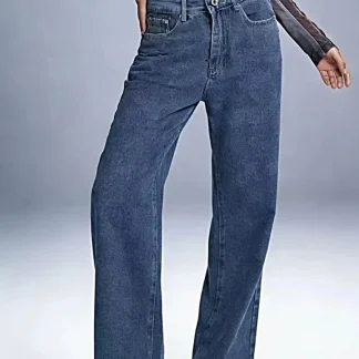 Calça jeans de perna larga com laço nas costas