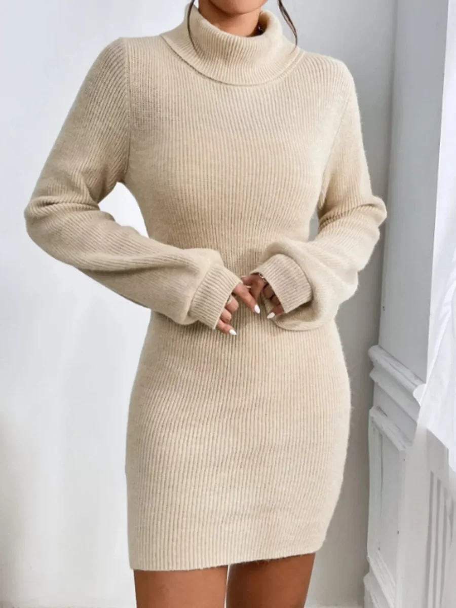 Vestido suéter de gola alta em malha canelada - Image 5