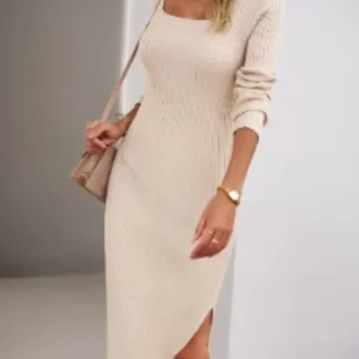 Vestido suéter com fenda e malha canelada Devine