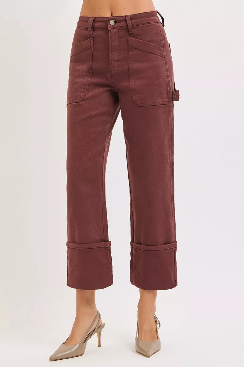 Calça jeans RISEN Full Size de cintura alta, corte reto e barra dobrada com apliques. Tamanhos grandes. - Image 3