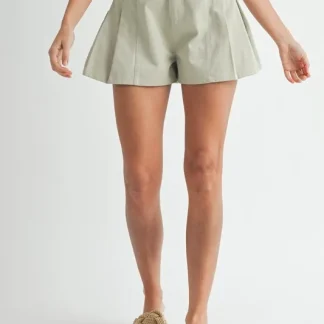 Shorts de sarja plissados de cintura alta MABLE