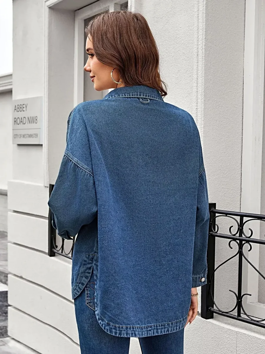 Camisa jeans elegante com botões - manga comprida, com bolsos, modelagem clássica, 95% algodão. - Image 9