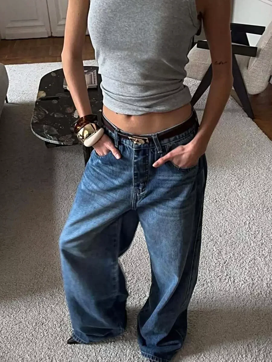 Calça jeans elegante de perna larga com bolsos, 95% viscose, sem elastano - caimento perfeito - Image 5