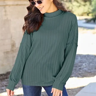 Blusa de gola alta canelada de luxo – Tamanho único, levemente elástica, malha opaca elegante da Trendsi