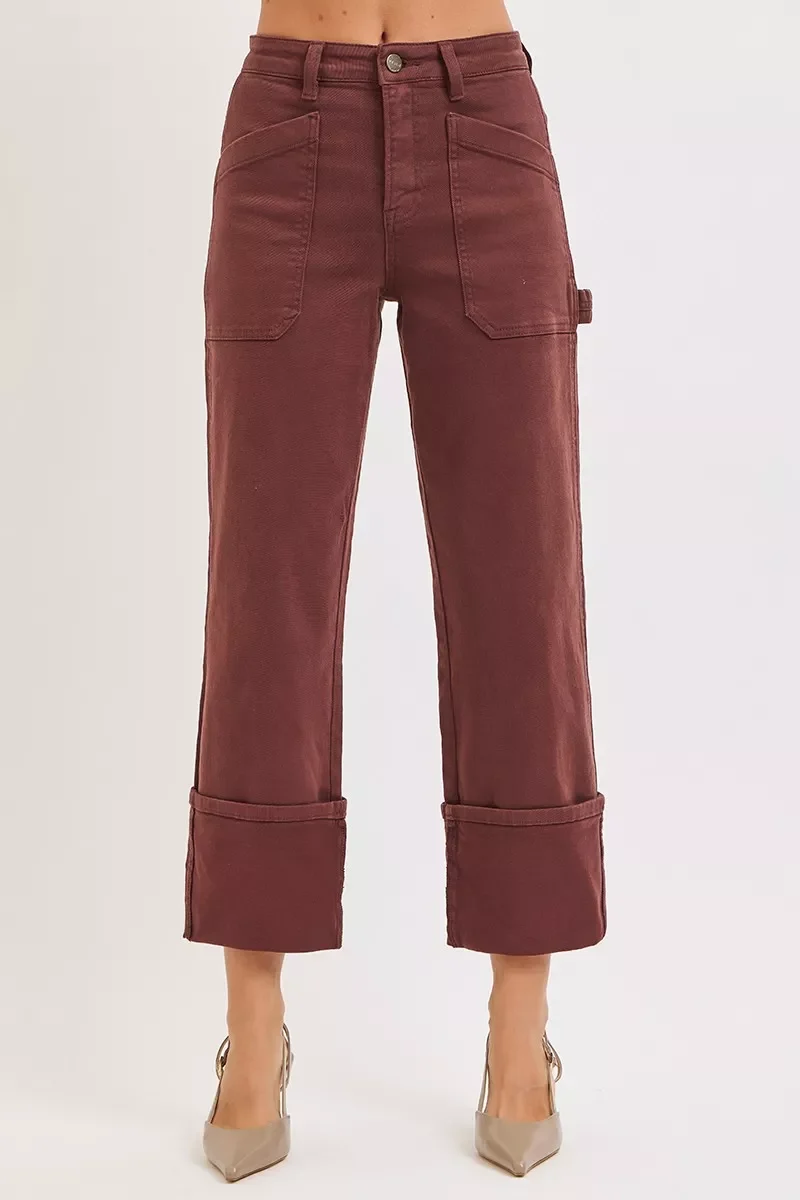 Calça jeans RISEN Full Size de cintura alta, corte reto e barra dobrada com apliques. Tamanhos grandes. - Image 2