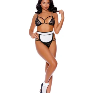 Conjunto de 4 peças de fantasia de empregada doméstica sedutora da Elegant Moments - sutiã, tanga, avental e touca