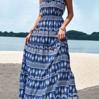 Vestido longo sem mangas com decote quadrado estampado Perfee