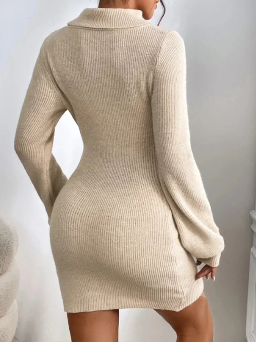 Vestido suéter de gola alta em malha canelada - Image 7