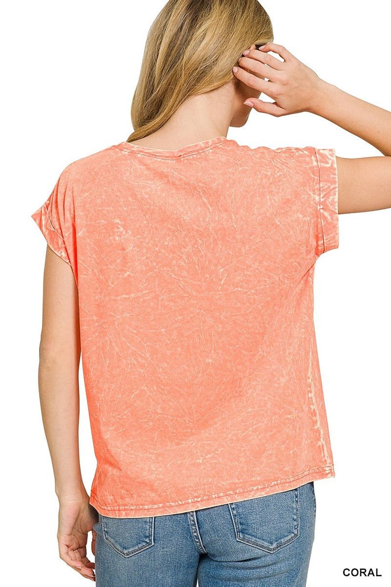 Camiseta casual com bolso - Camiseta vintage de gola redonda com punhos dobrados e modelagem relaxada. - Image 4