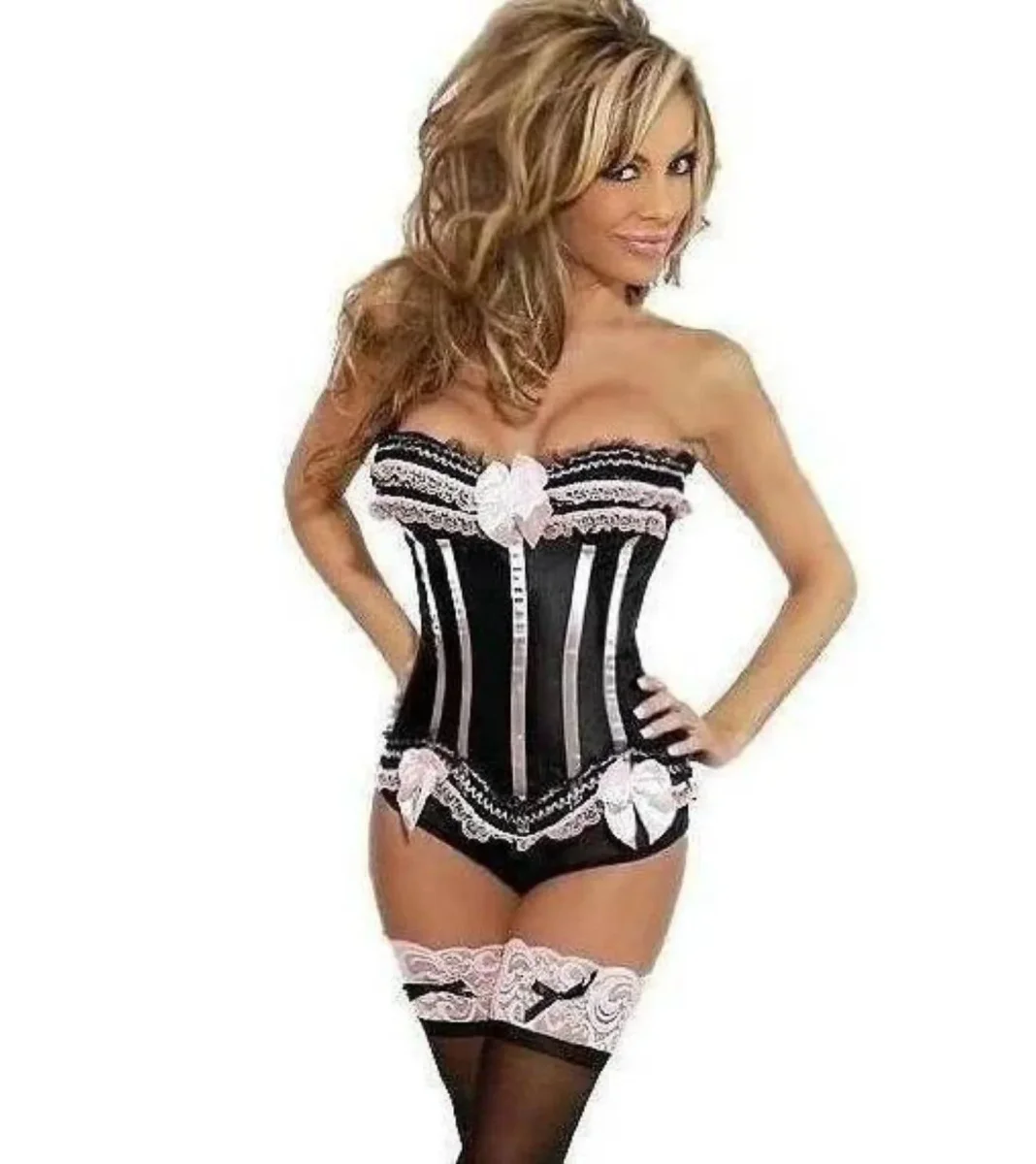 Daisy Corsets IS-D-22 Corpete Burlesco Feminino - Tamanho 3-4X, Preto e Rosa, Costas com Cadarço - Image 2