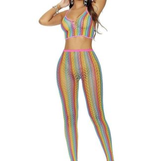 Elegant Moments Multicolor Cami Top Set with Crochet Net Design and Matching Leggings