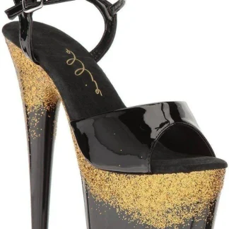 Mulas elegantes femininas - Ellie 709-CARI Mule de salto agulha de 7" em dourado, roxo e prata