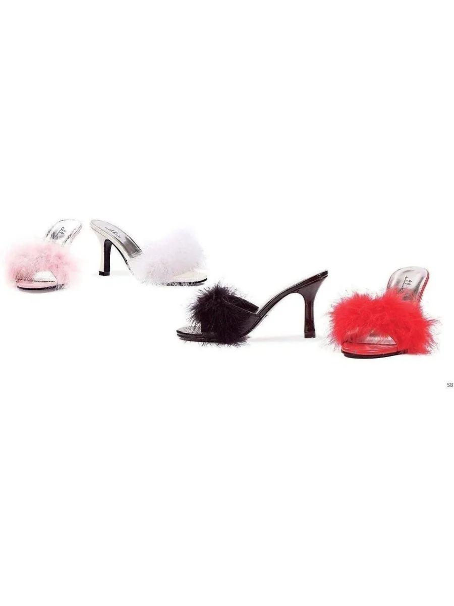 Ellie Shoes 361-Sasha 3.5 Inch Heel Maribou Slippers for Women - Elegant Styles in Black, Pink, Red, White - Image 7