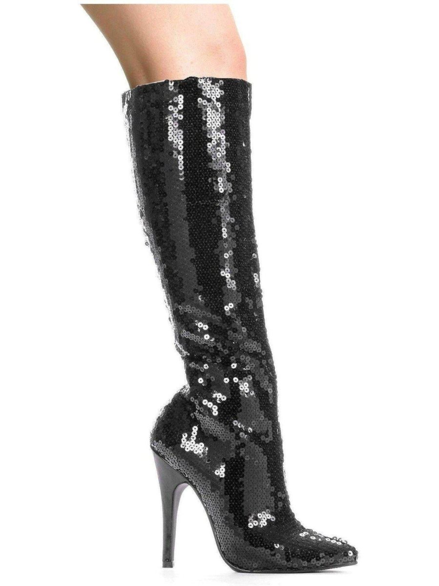 Ellie Shoes 511-Tin 5" Heel Knee High Sequined Boots in Black, Gold & Silver - Sizes 5-14 - Image 2