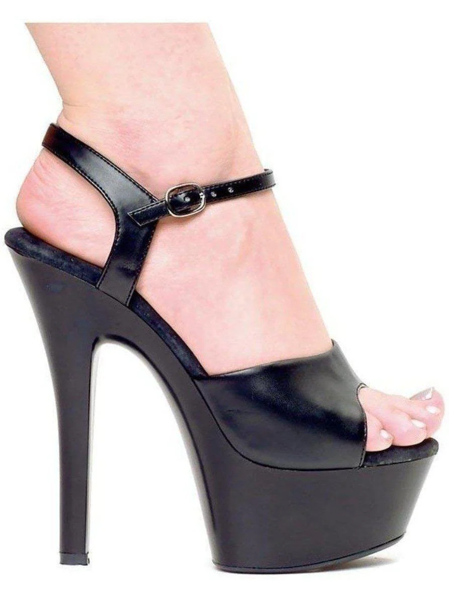 Sandálias de couro com salto alto Ellie Shoes 601-Juliet-R 6" para mulheres - pretas, tamanhos 5 a 12