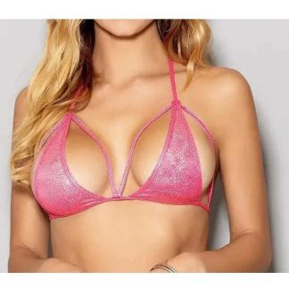 Escante 2088 Hologram Triangle Top - Design de tiras aprimoradas em rosa e branco, tamanho único