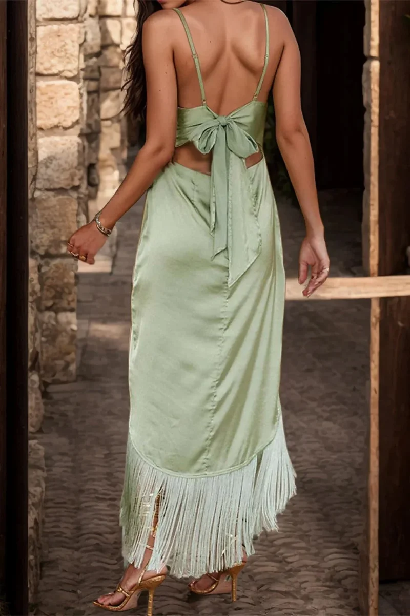 Vestido camisola com franjas e barra assimétrica em tecido transparente opaco - Chique e elegante para todas as ocasiões. - Image 3