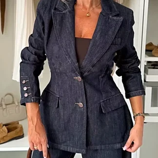 Blazer luxuoso de um botão em jeans lavado - Estilo clássico para uma elegância descomplicada