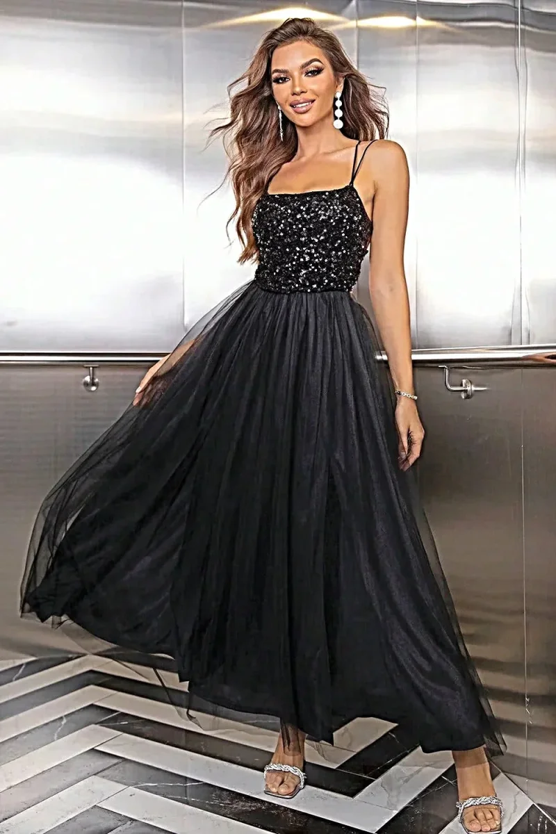 Vestido de festa elegante com amarração nas costas - Design em tule sem costas, opaco, levemente elástico, forrado. - Image 2