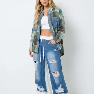 CALÇAS WIDE LEG RASGOS GANGA COM FELPA VDR