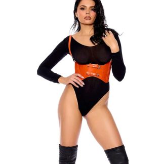 Elegant Moments L3206 Colete de Couro com Fivela Frontal e Alças Ajustáveis – Laranja e Amarelo